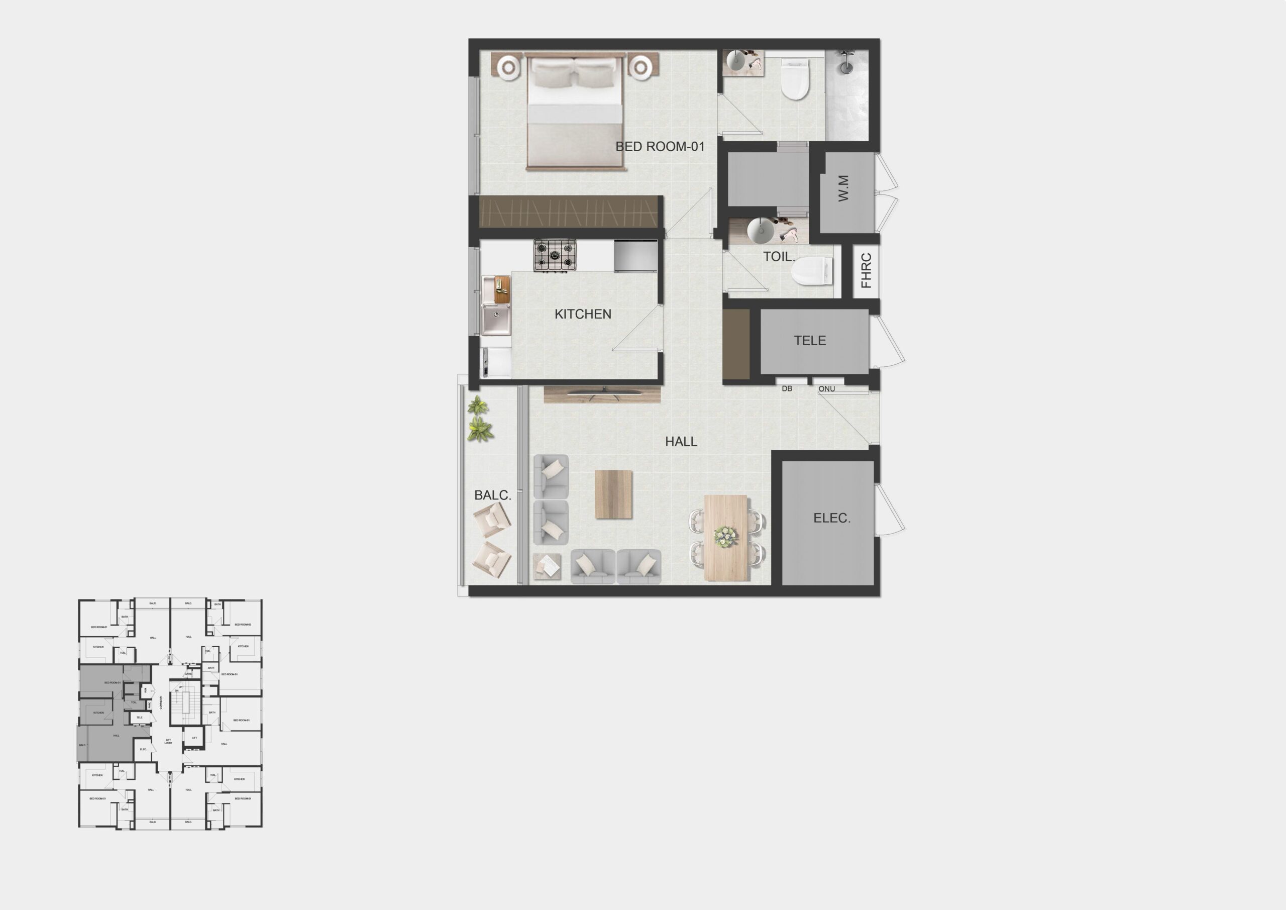 1 BH Open Kitchen floor plan